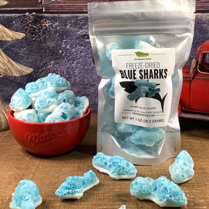 Freeze dried candy gummy sharks